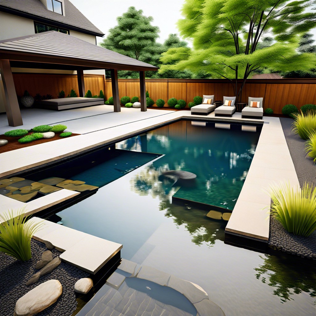 zen garden with koi pond by the pool
