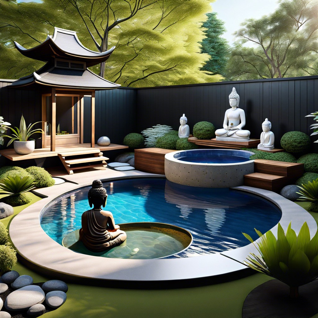zen garden with statues