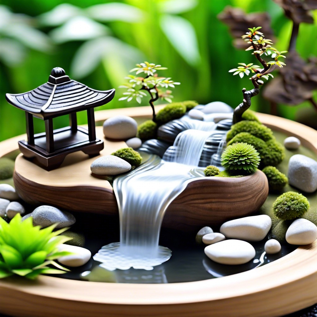 zen inspired gardens with miniature waterfalls