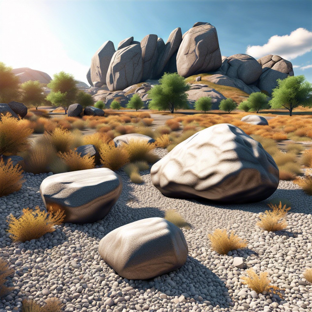boulder accents strategically place large boulders surrounded by gravel