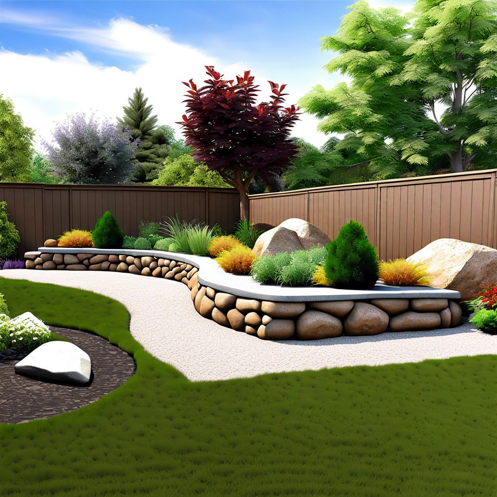 boulder retaining walls supporting elevated garden beds