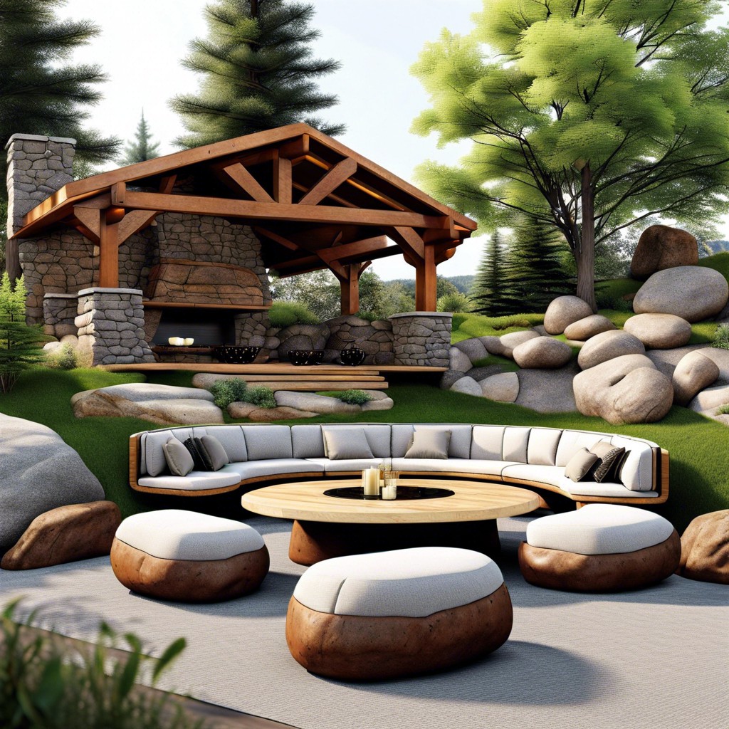 boulders positioned as naturalistic outdoor seats and tables