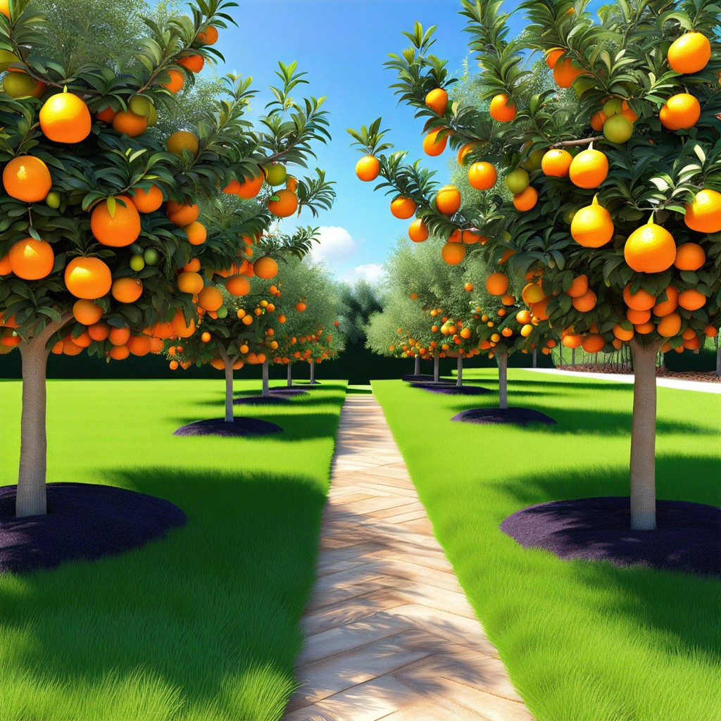 citrus tree orchard with lemons oranges and grapefruits