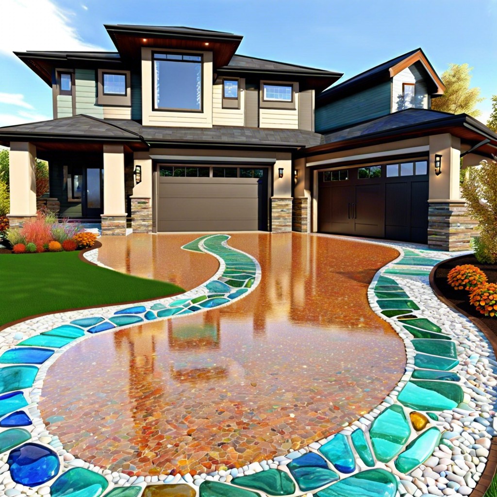 colorful recycled glass embedded driveway