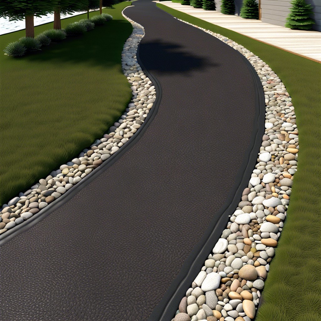dual material driveway with a combination of asphalt and river rock