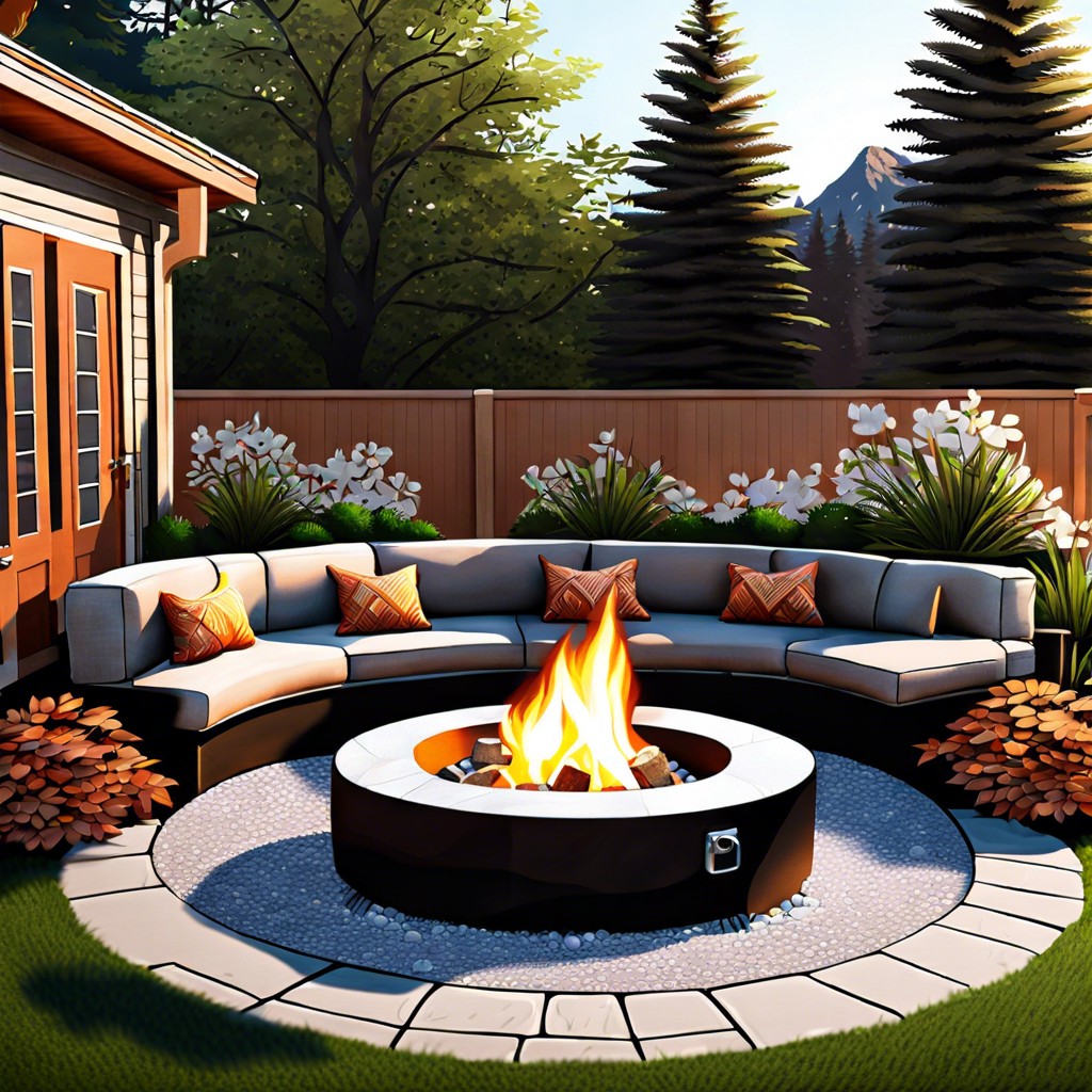 fire pit area with coordinating stone seating for warmth and ambiance