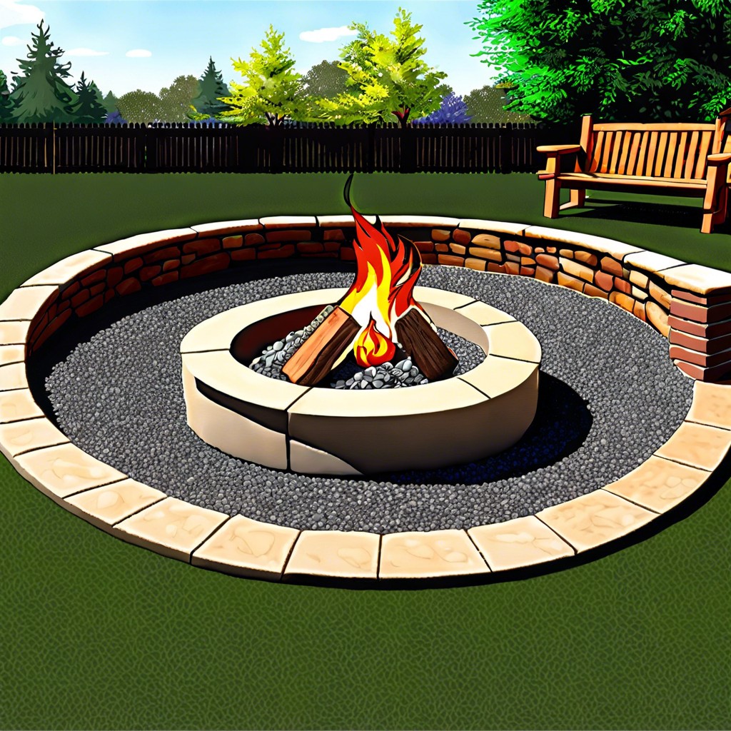 fire pit safety zone with gravel mulch