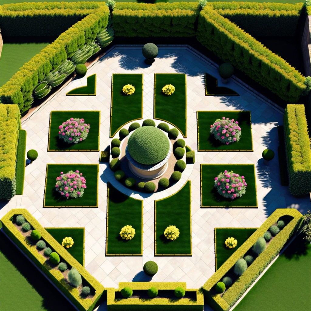 french formal garden with symmetrical parterres and hedgerows