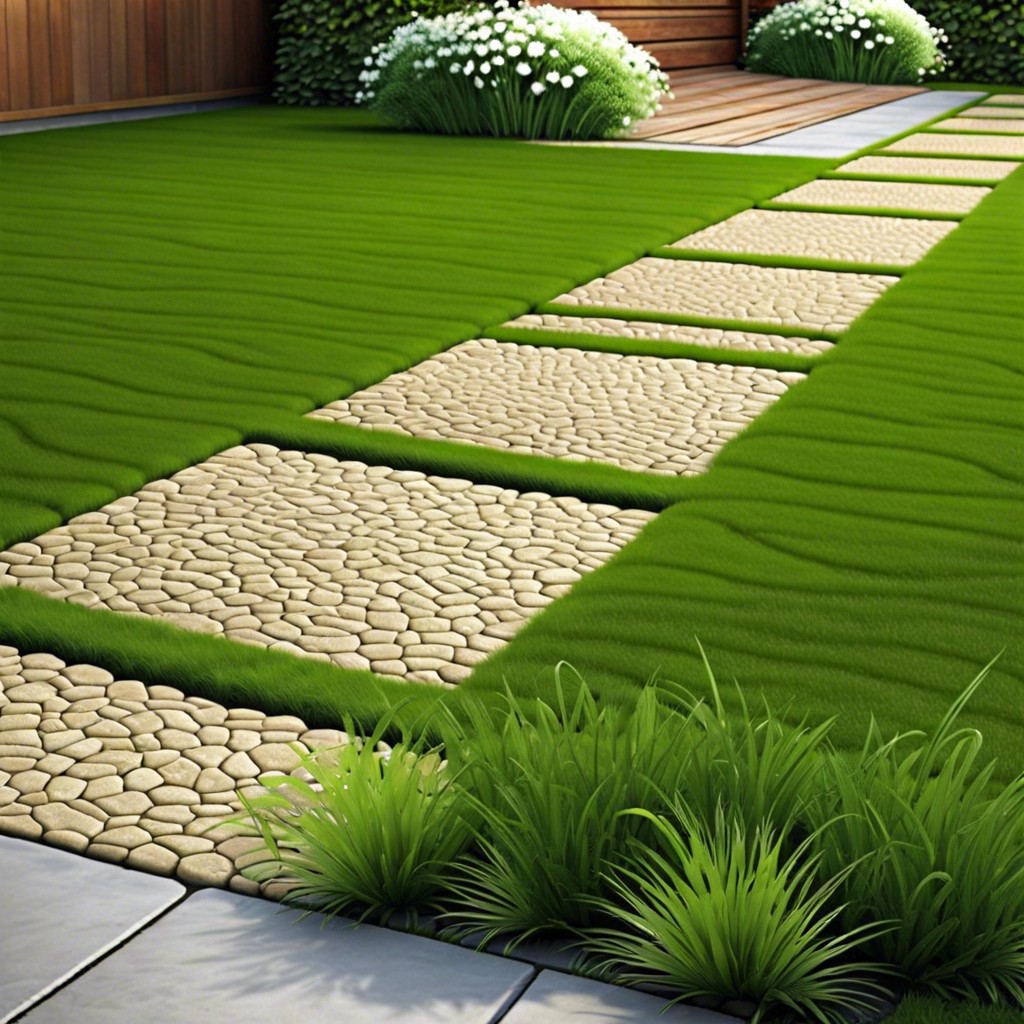 grass pavers with interspersed flowering ground cover