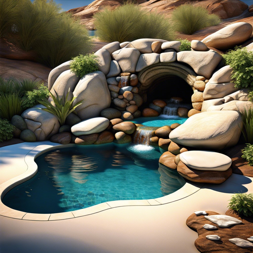 grotto haven build a small grotto surrounded by rocks on one side of the pool