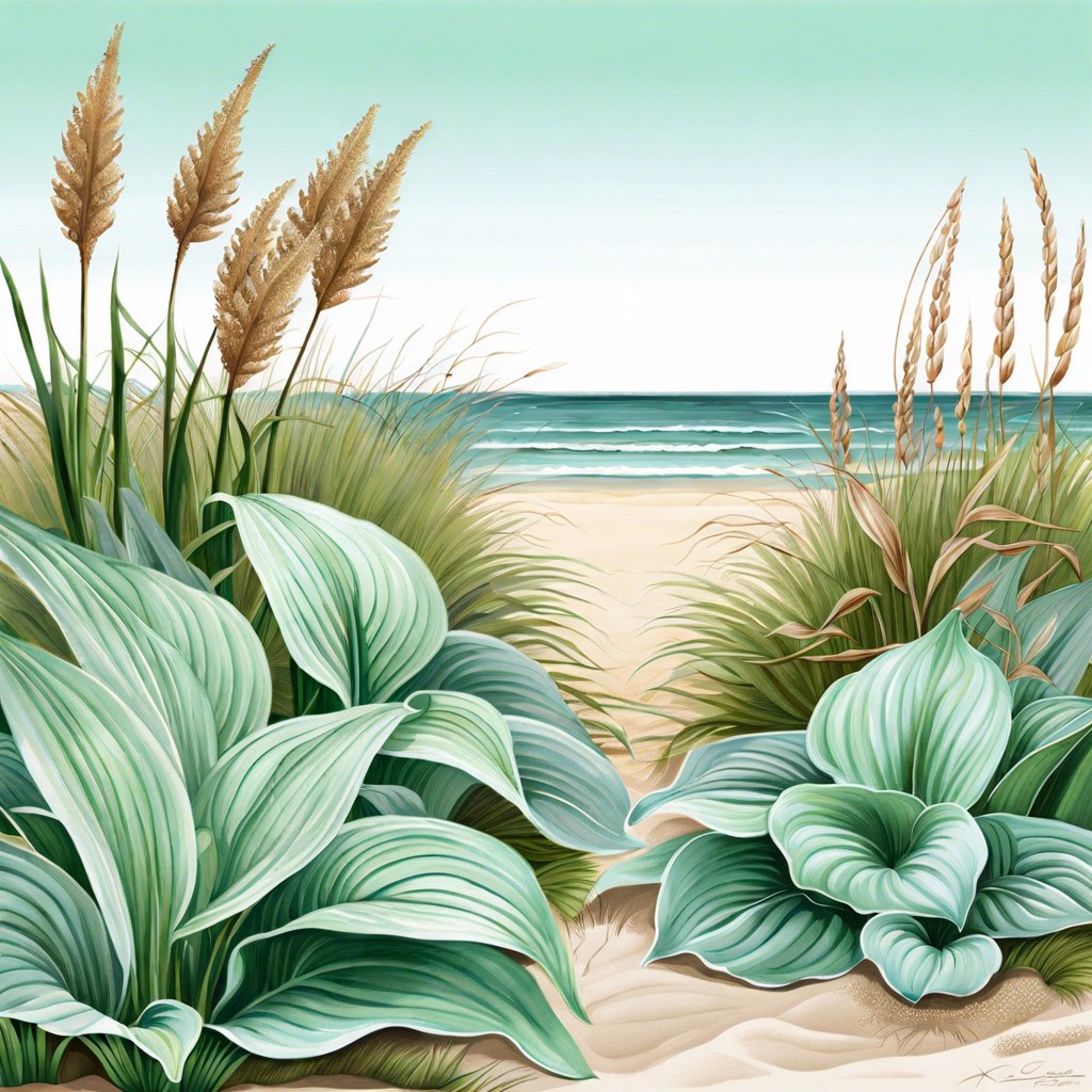 hosta coastal retreat pair sea green hostas with beach grasses and sand loving plants for a seaside inspired landscape