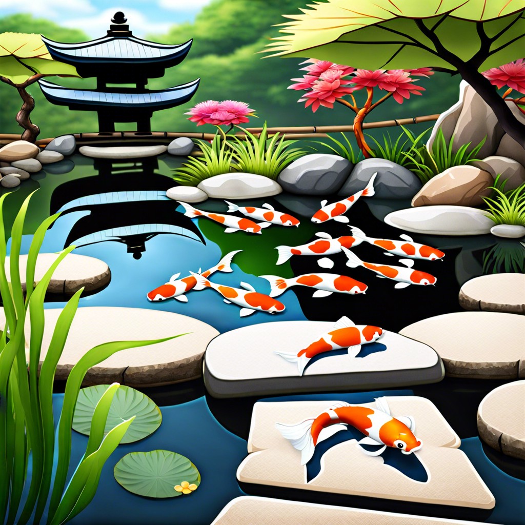 japanese koi pond with strategically placed stepping stones