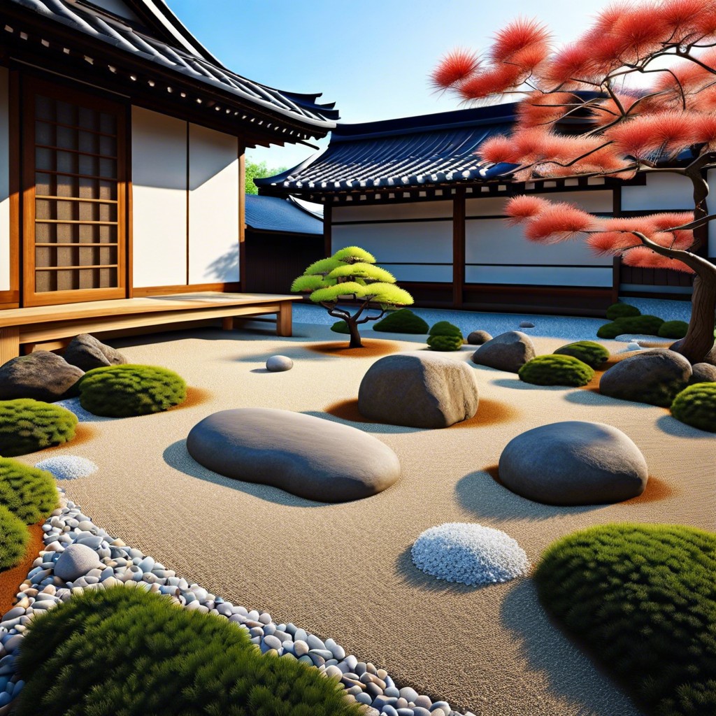 japanese zen garden with raked gravel