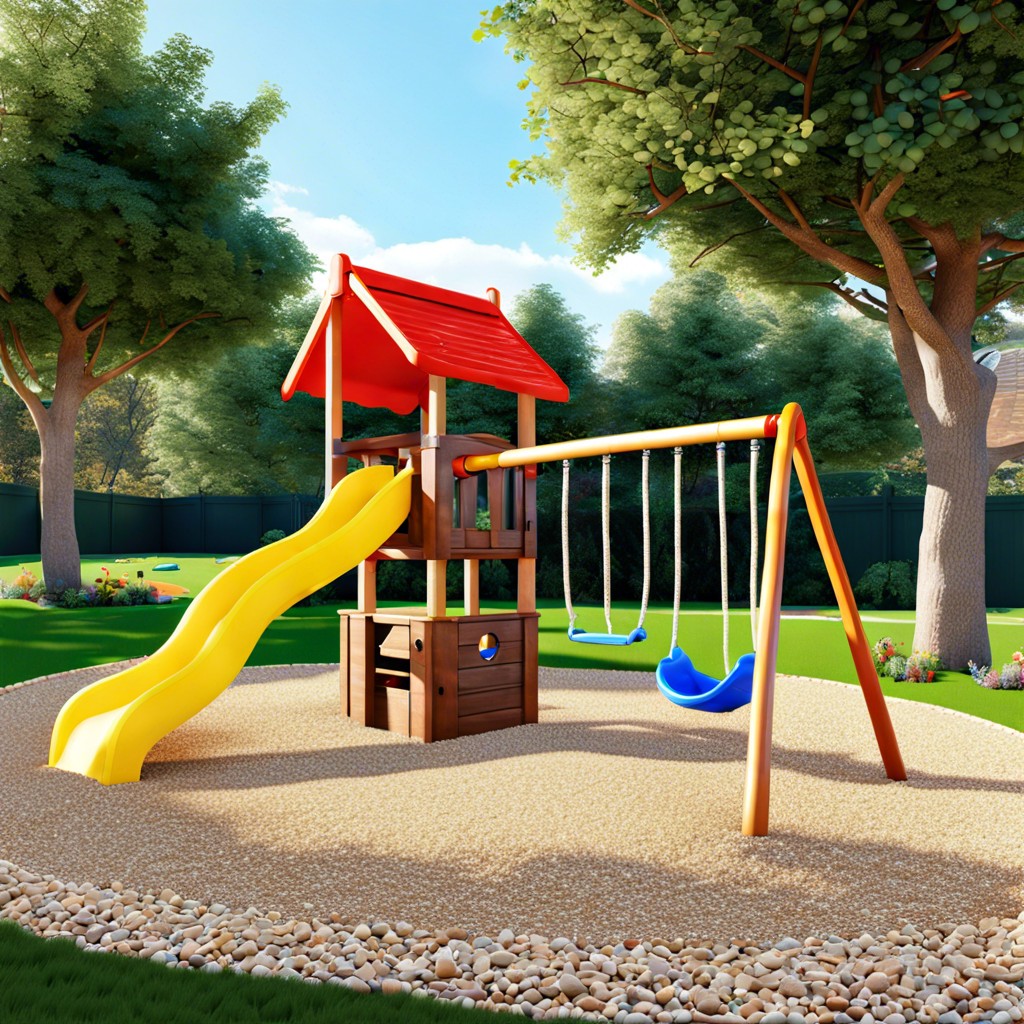 kids play area with pea gravel ground cover