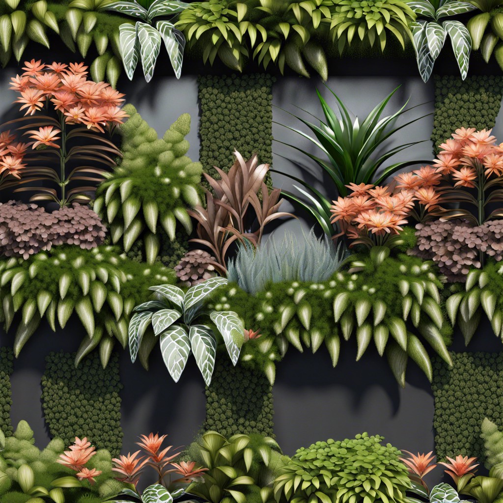 living wall of precisely arranged native plants for vertical interest