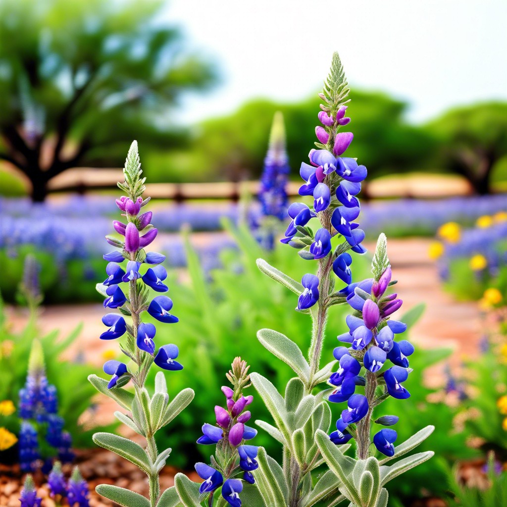 native plant garden featuring texas sage and bluebonnet