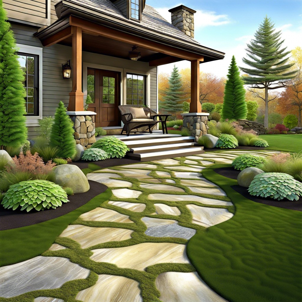 natural flagstone with moss filled joints