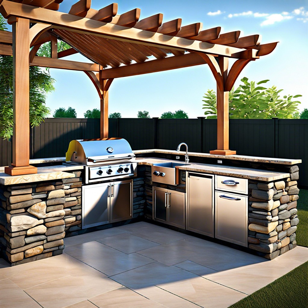 outdoor kitchen with stone countertops