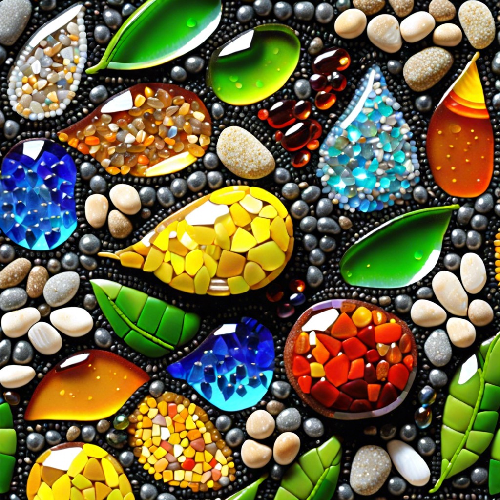 pea gravel mosaic with embedded glass or stones