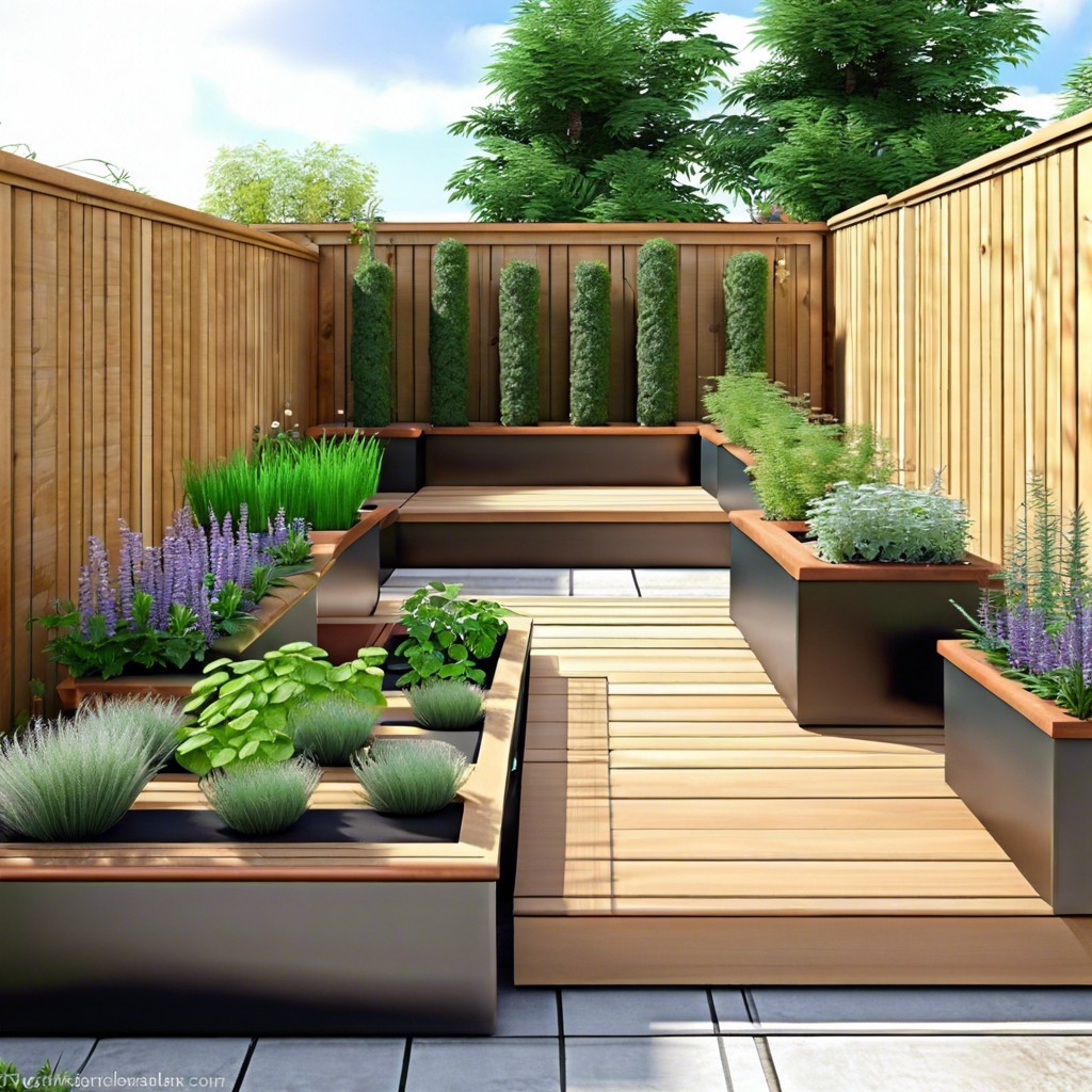 raised planters and herb garden