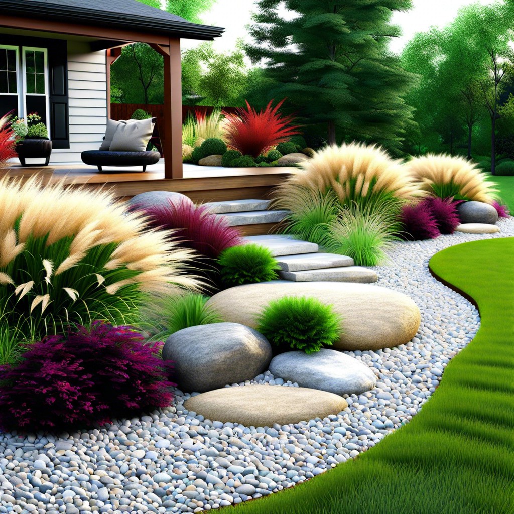 rock garden with ornamental grasses