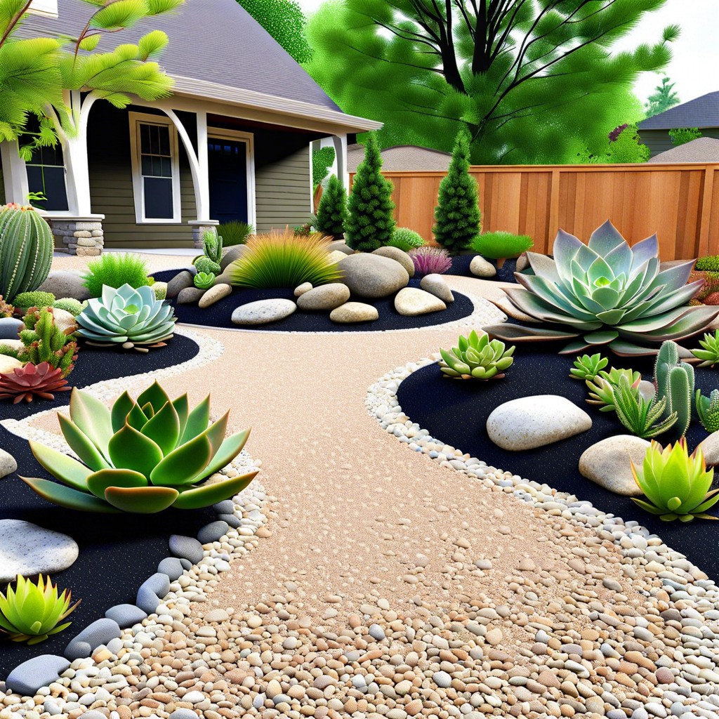 rock garden with succulents and gravel paths