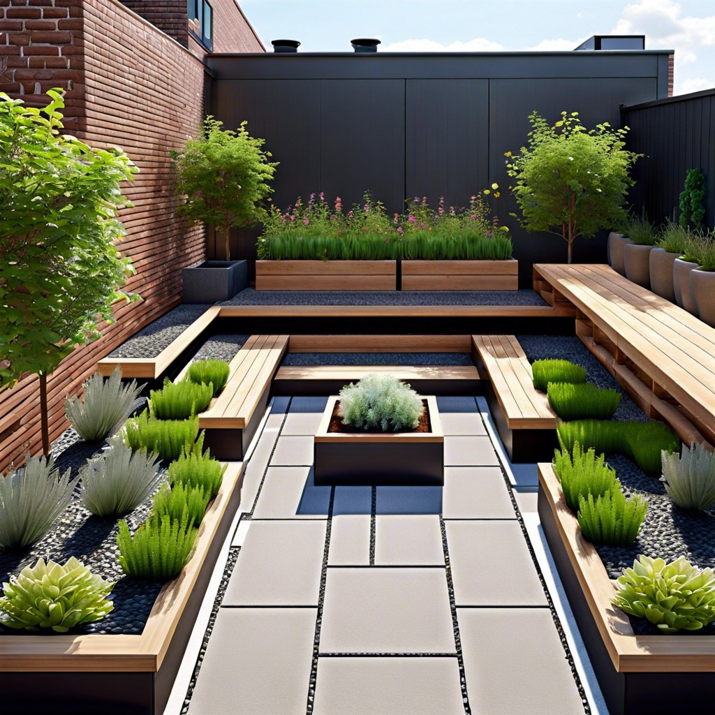 rooftop garden with pavers and raised beds