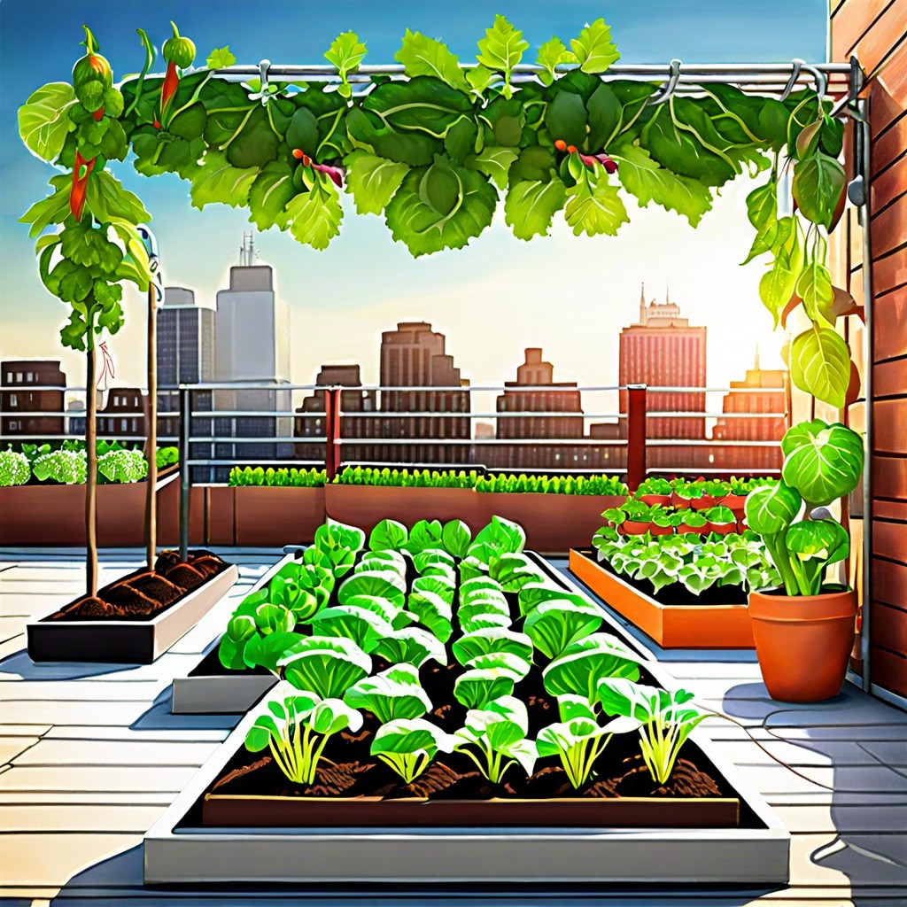 rooftop garden with urban vegetable plots