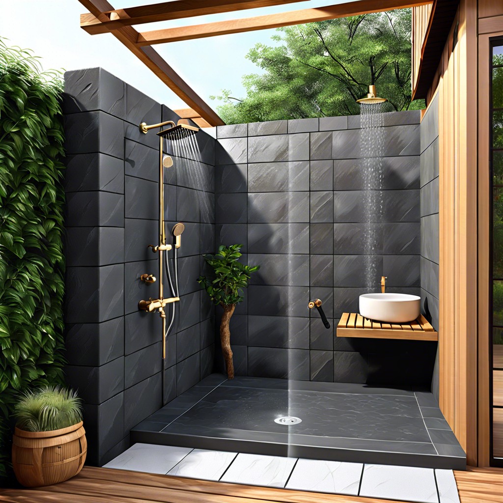 slate tile outdoor shower