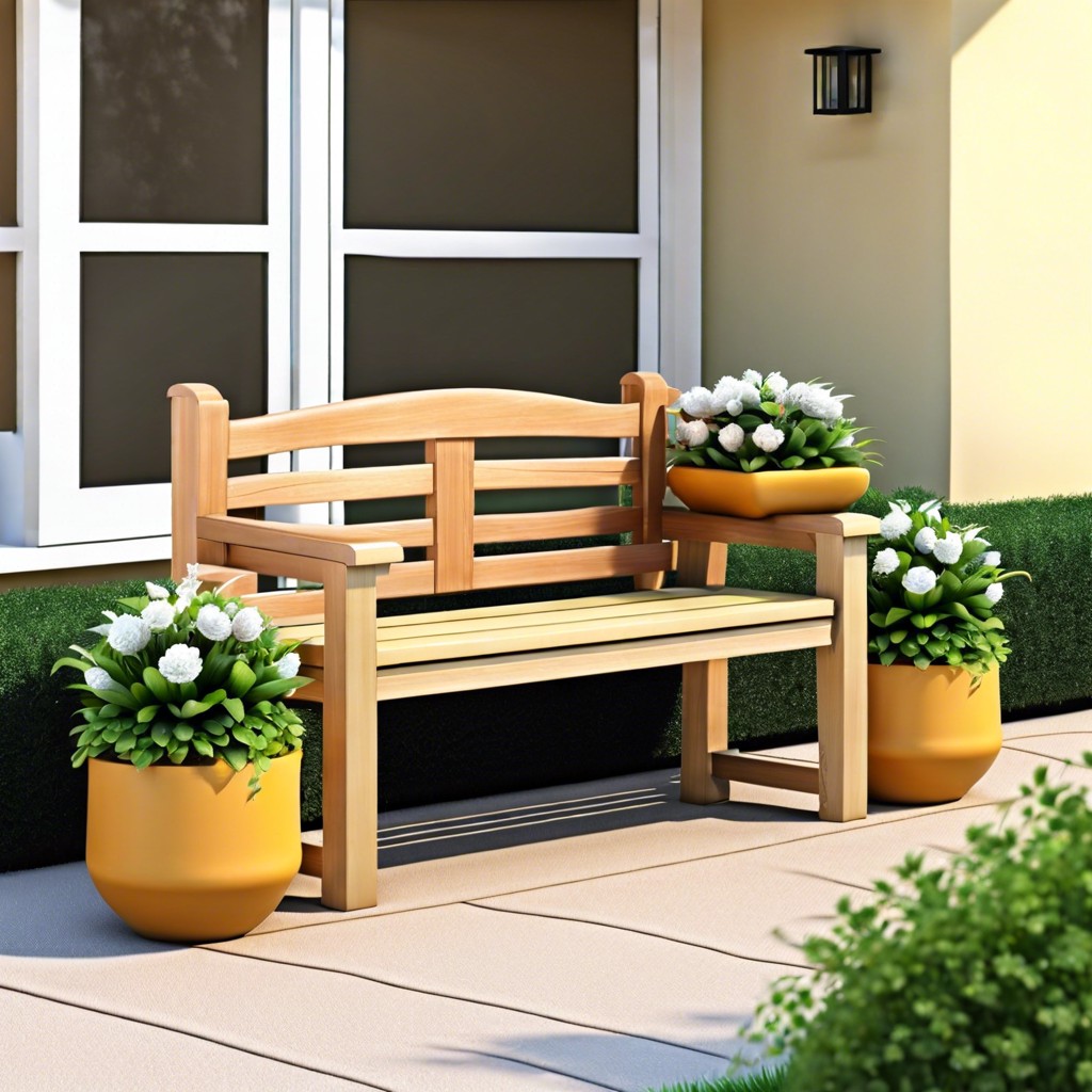 small decorative bench with planters