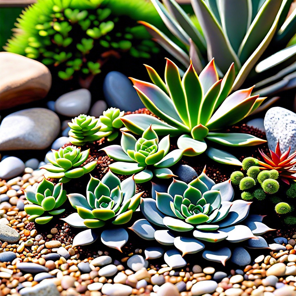 succulent garden use small pebbles as ground cover with clusters of various succulents