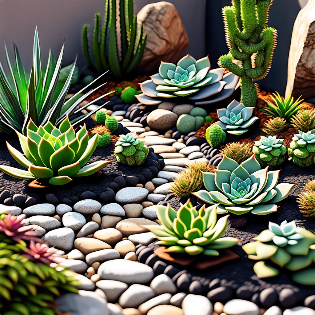 succulent surround with stone mulch