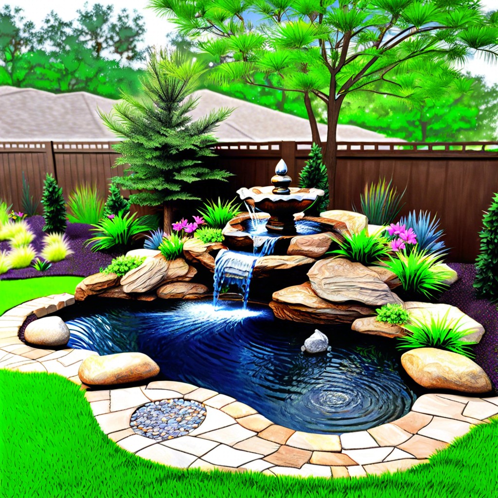 water features like koi ponds or bubbling fountains