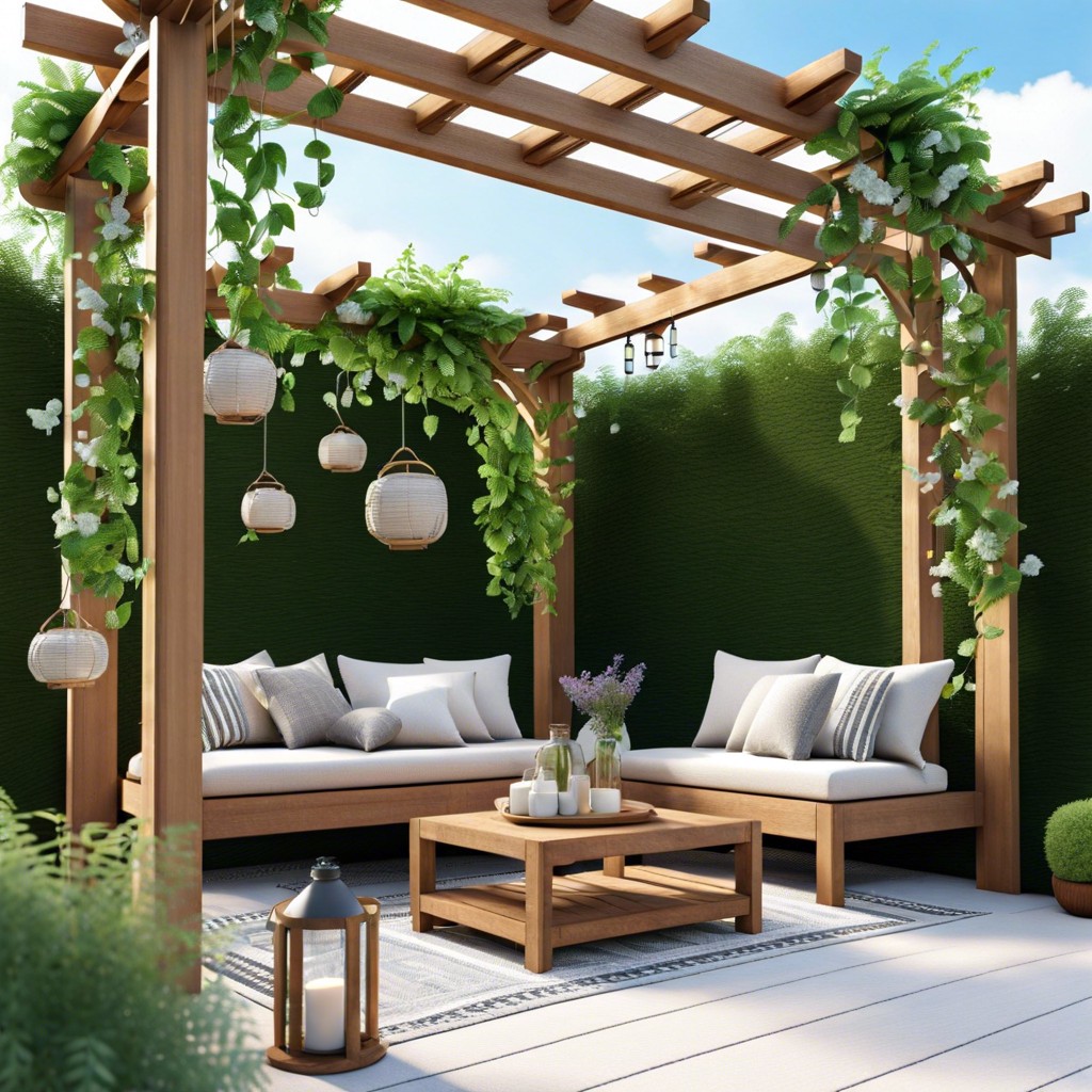 wooden pergola with hanging vines