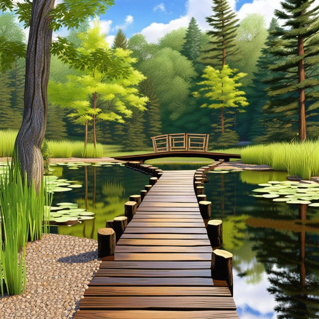 wooden walkway over a pond