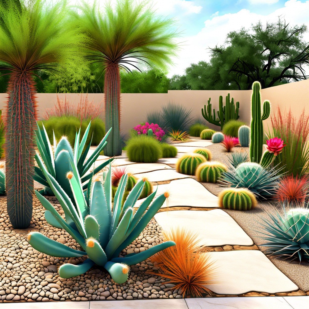 xeriscape with cactus and drought resistant grasses