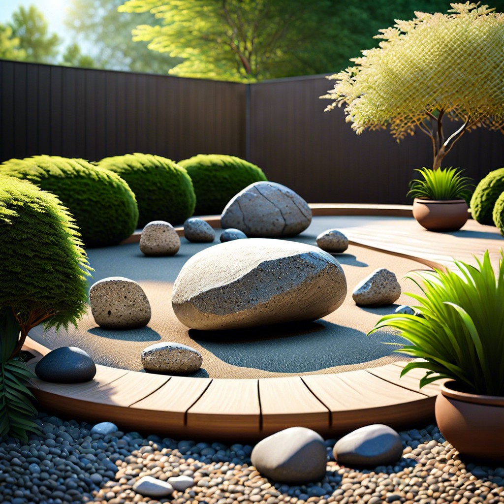 zen garden integrate larger boulders with raked gravel to craft a serene minimalist zen garden next to your pool