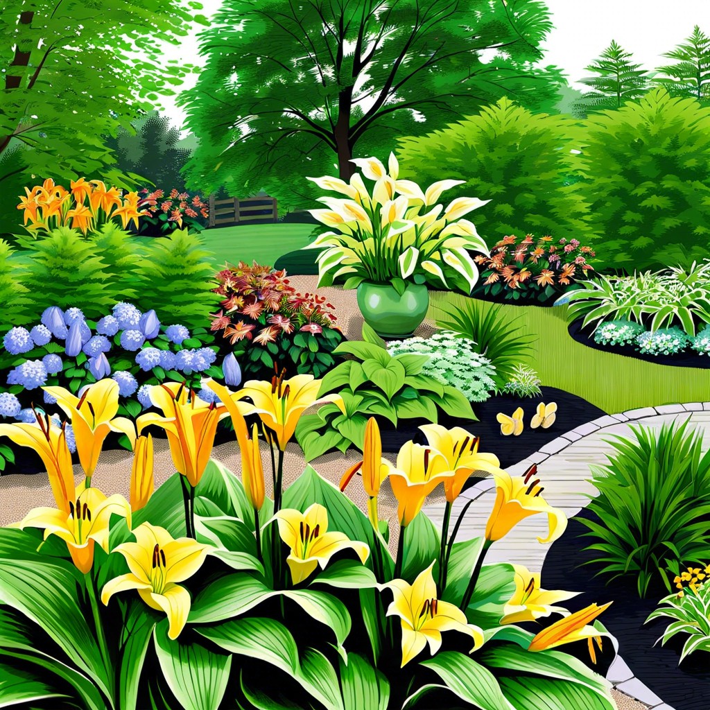 hostas as ground cover daylilies as accents