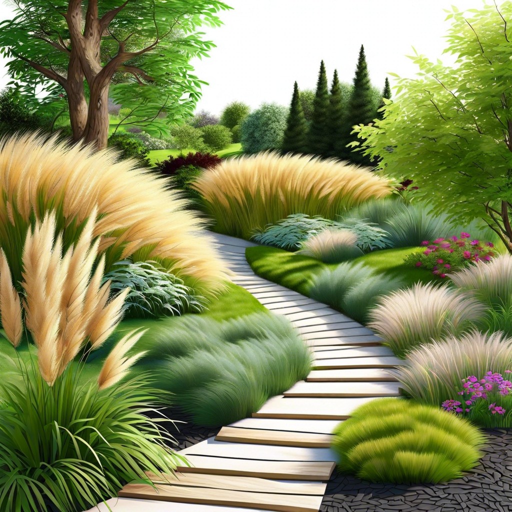 meandering footpath with ornamental grasses