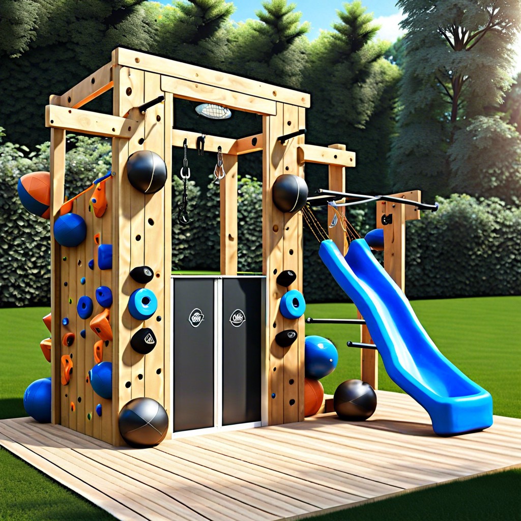 outdoor gym with climbing wall