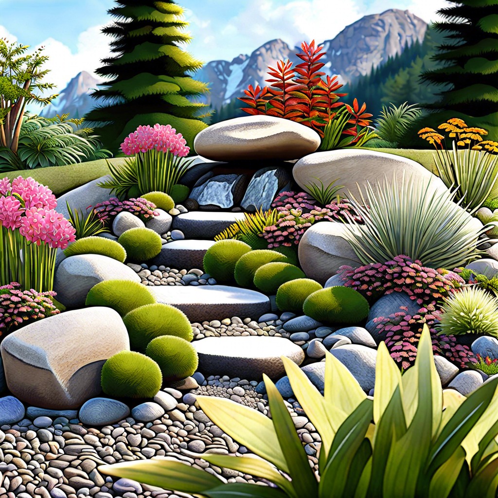 rock garden with alpine plants