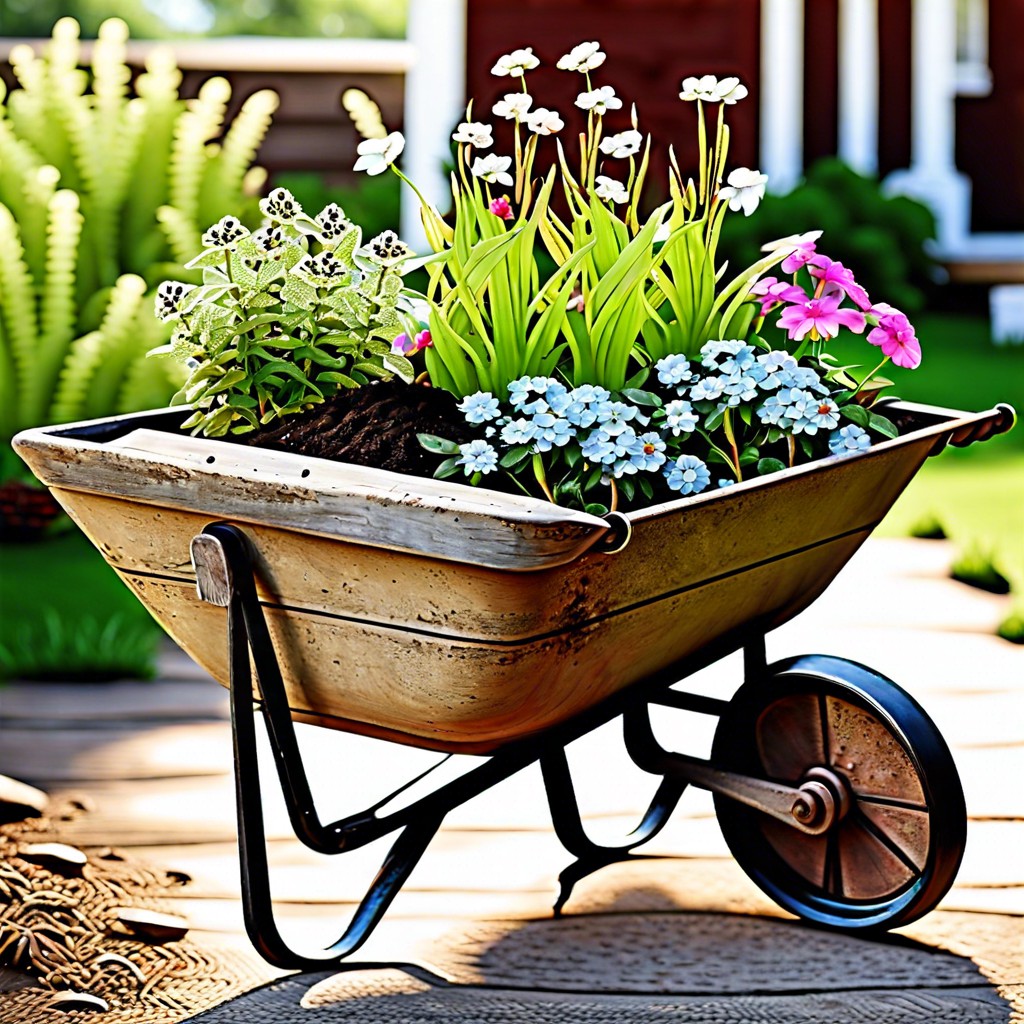 vintage wheelbarrow planter
